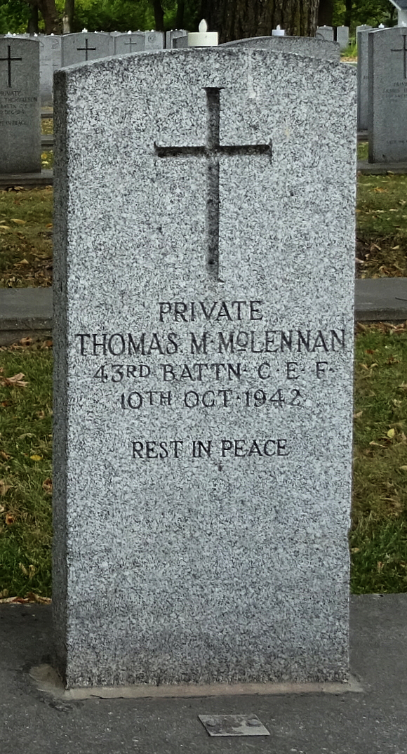 Photo of headstones/Thomas M McLennan d1942 hdstn Brookside cem Winnipeg